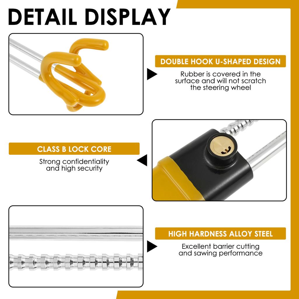 2PCS Car Steering Wheel Lock with Adjustable Length Clamp Double Hook Locks Anti-Theft Heavy Duty Security Lock for Car Vehicle