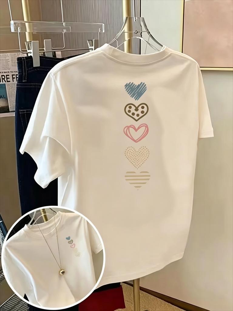 Fashion Unisexs Unisexs Tshirt With Heart Print Doublesided Love Design Round Neck Casual Top Summer New Fall Casual Attire
