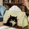 2D Flat 1pc, Tissue Box. Black Cat And Butterfly Pattern Napkin Dispenser, Reusable, Daily Desktop Tissue Organizer, Suitable for Kitchen Living Room 
