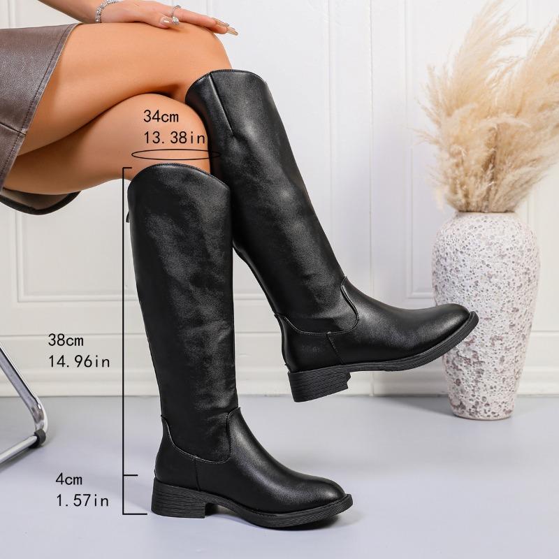 

Thick Heel Woman Knight High Boots Concise Shoes Female Vintage Soft Leather Long Booties 2026 Autumn Winter Ladies Shoes 42 чорний