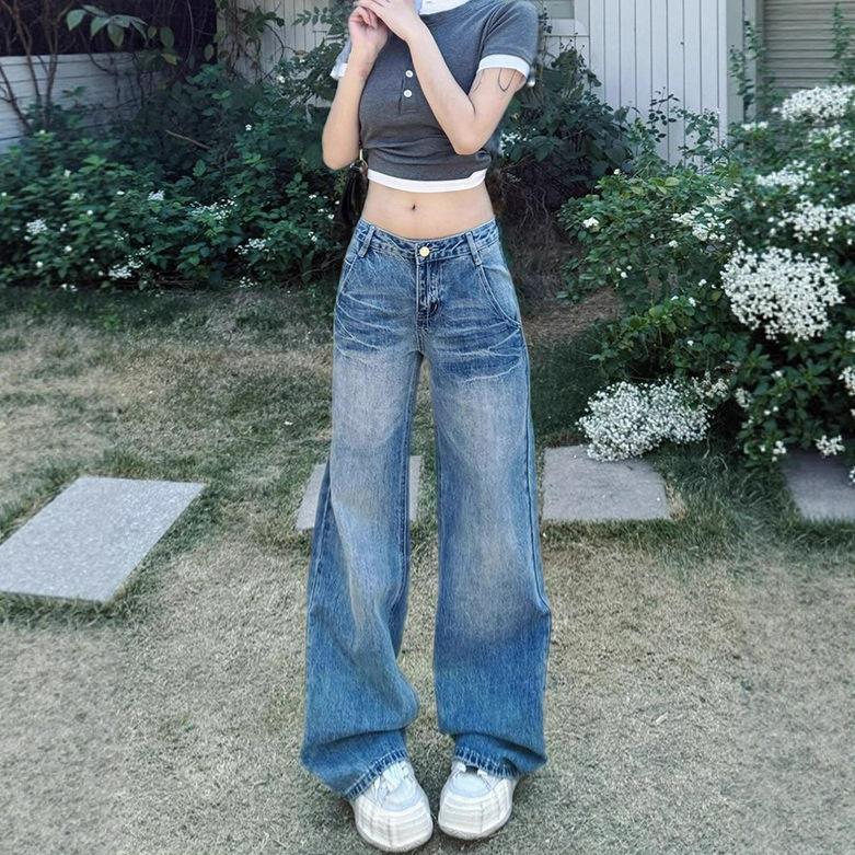 

Big Yardage Jeans Women Retro Loose Draped Not Sticky Legs Skinny Hundred Straight Micro Flared Pants Retro Street Style Baggy Long Jeans for Ladies 4XL