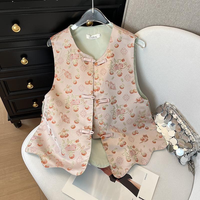 

2025 весна хурма хурма жуи жилет женский жаккардовый воротник-стойка без рукавов жилет маленький человек универсальный 3XL ([Recommended 138-75kg])