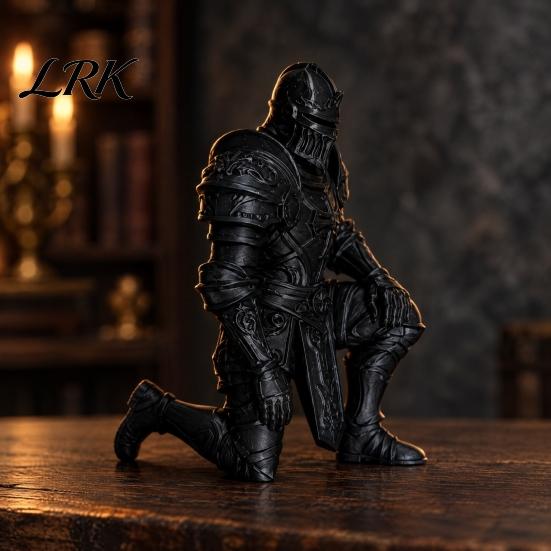 Knight Statue Decor 3D Printed Kneeling Statue, Medieval Armored Figurine, Creative Micro Landscape Desktop Warrior Sculpture for Home Office