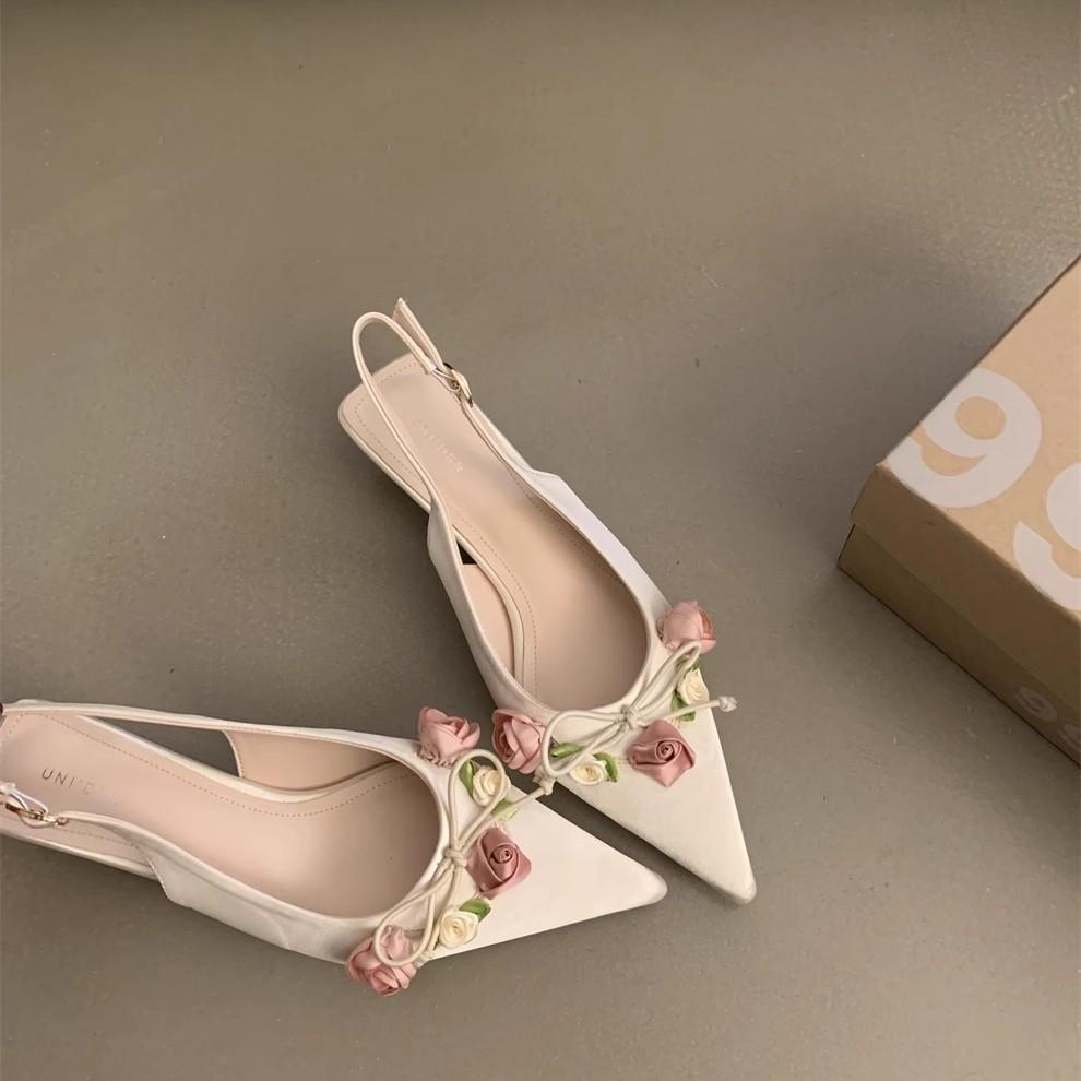 Pointed high heels French bag head sandals fairy style women's shoes spring and summer wear white high heels sandals Korean version single shoes