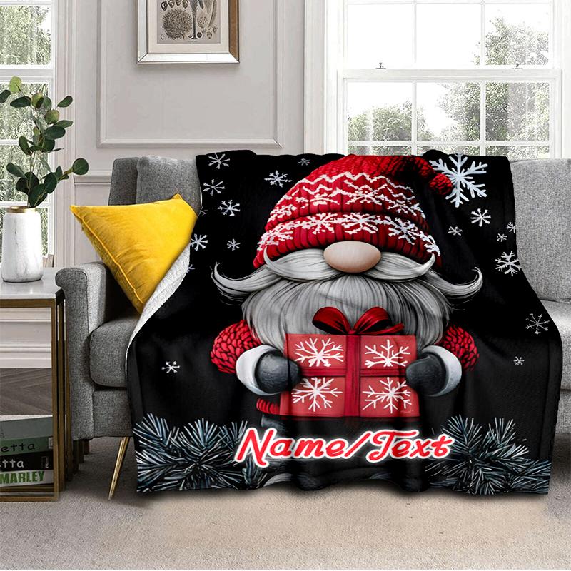 1PC Custom Name Christmas Gnome Gifts Flannel Blanket Versatile,all-season Throw Suitable for the Living Room,bedroom,camping,travel,and Gift