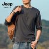 JEEP SPIRIT Men's Round Neck Pure Cotton Long Sleeve Graphic T-Shirt