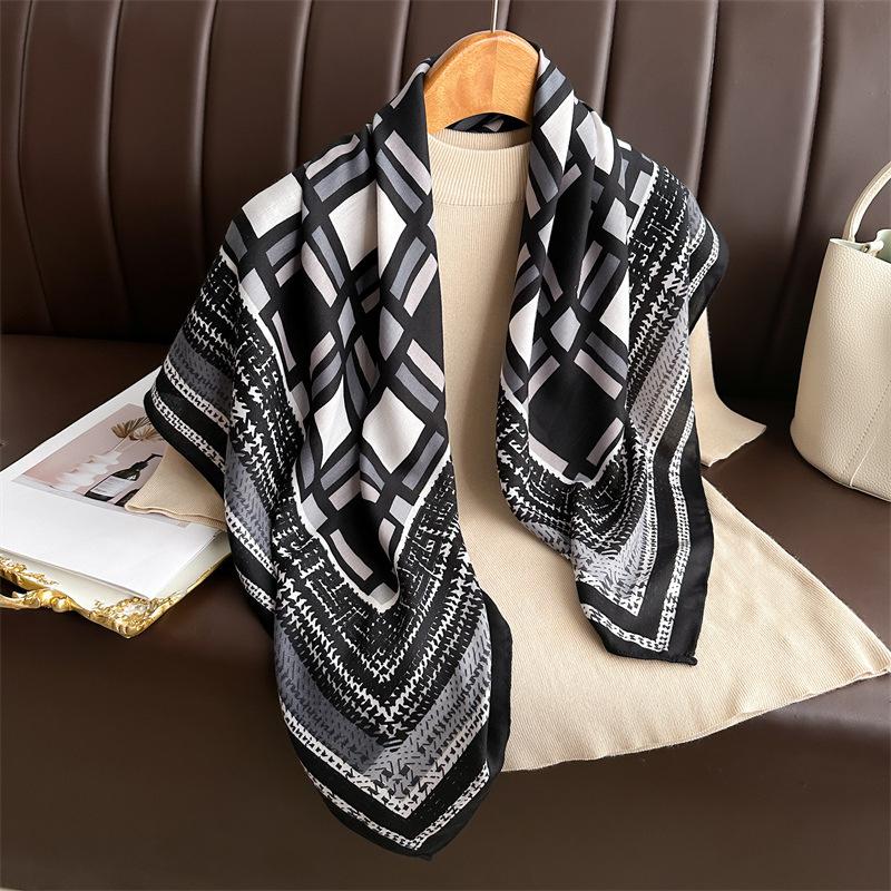 New 91 square scarves simulated silk versatile fashion herringbone shawl scarf sunscreen retro printed headscarf scarf