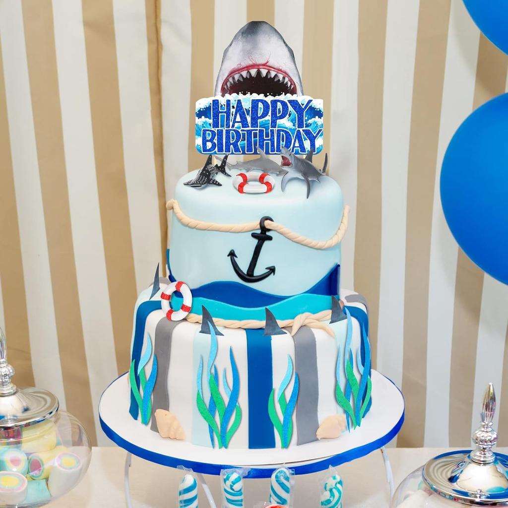 18pcs Shark Cake Topper for Attack Sea Creatures Decor Shark Figurines Decorations Ocean Theme Cupcake for Birthday Shower Party