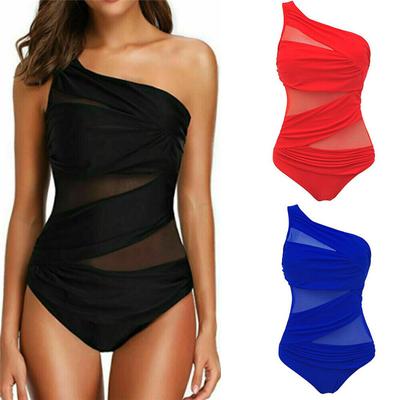 Trajes de Baño Tallas Grandes M-3XL 4XL para Mujer Traje de Baño Delgado de Un Hombro Para Mujer Malla Sólido Negro Rojo Azul Push Up Acolchado Trajes de Baño