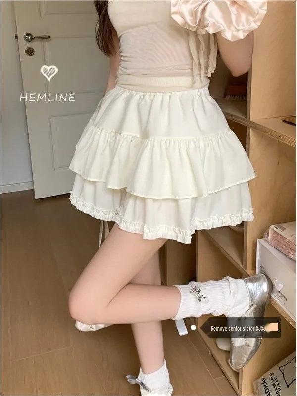 Women's High Waist White Pleated Ballet Skirt with Slimming Design - Sweet Summer Bud Shorts Style