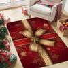 1pc Burgundy Red and Golden Bow with Snowflake Gift Pattern Doormat, Non-Slip Machine Washable Extra Large Door Mat, Indoor/Outdoor Universal Flannel
