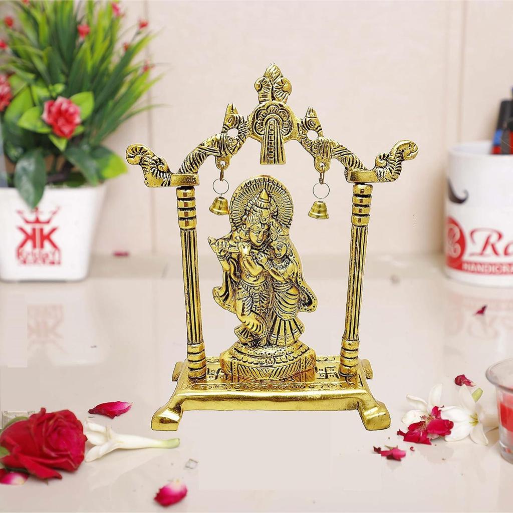 Metall Radha Krishna Statue Vergoldet Dekorieren Sie Ihr Zuhause, Büro & Radha Krishna Murti Idol Ausstellungsstück Figuren