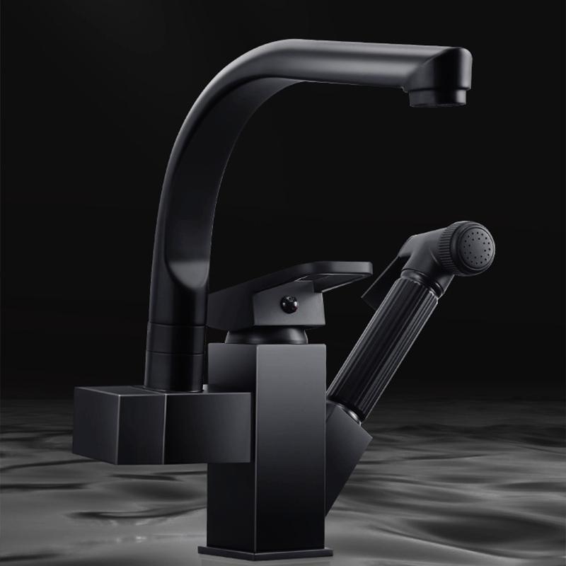 Black Pull Out Kitchen Sink Faucet Washbasin Faucet With Spray Gun Hot Cold Wate Mixer Tap Deck Mounted Bathroom Accessories