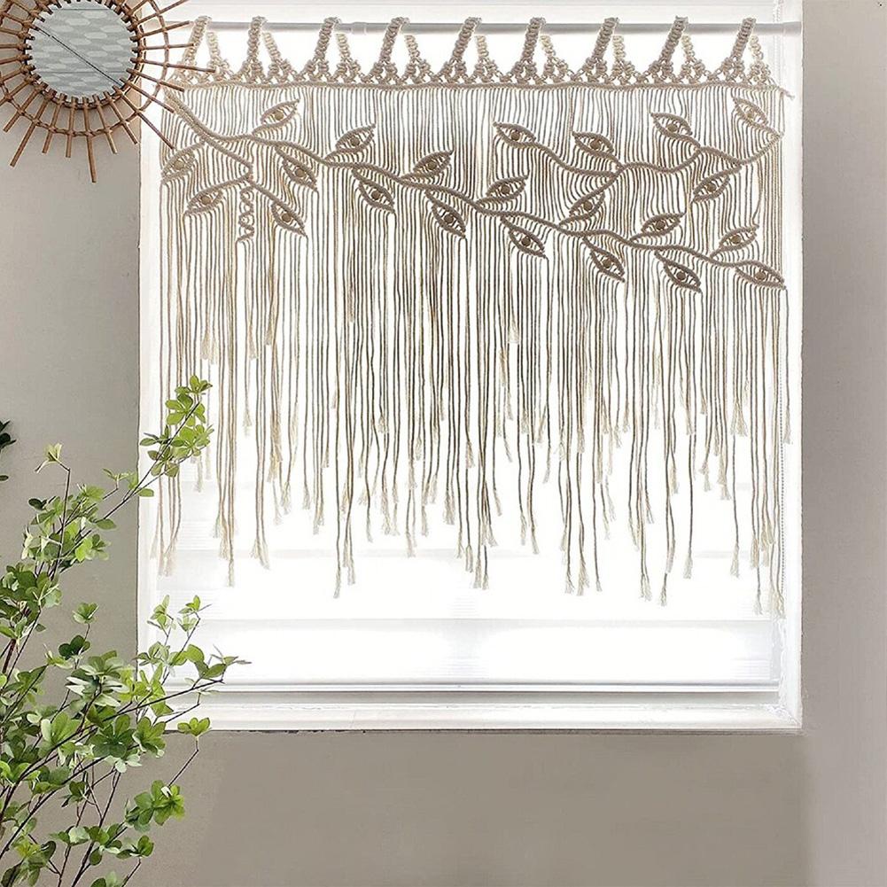 Macrame Wall Hanging Boho Handmade Woven Tapestry Leaf Pattern Tassels Wall Decor Curtain Home Decoration For Living Room Bedroom Wedding Party