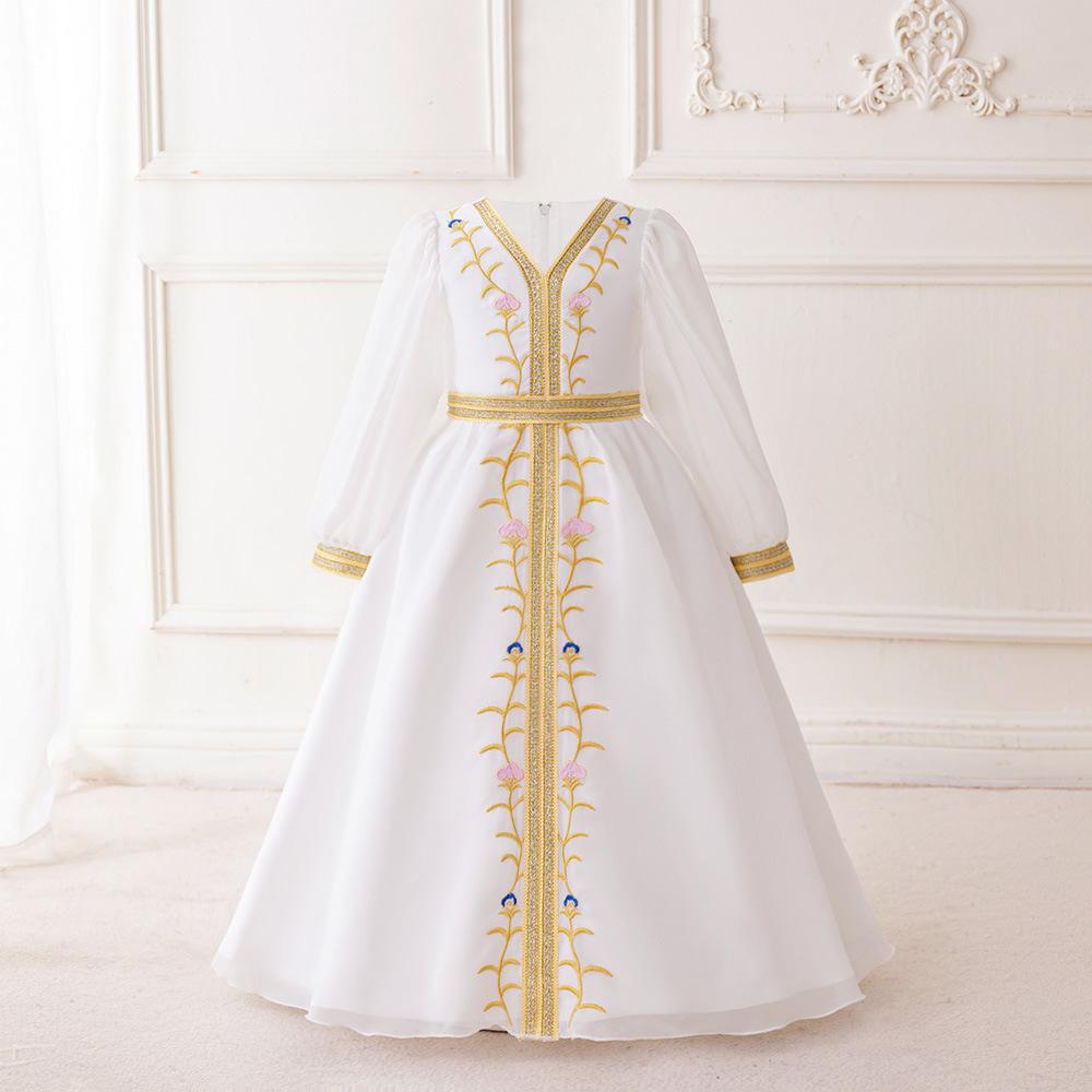 

Вышитое вечернее платье 2025 года для девочек - Принцесса, костюм для выступления с длинными рукавами 130cm