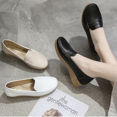 Lente/zomer Moeder Effen Kleur Ronde Neus Sleehak Rubber Casual en Comfortabel Platte Sports Loafers Zapatos Mujer