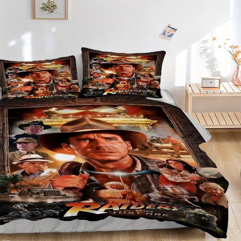 L'Aventure Attend Ensemble de Literie 3 Pièces Indiana Jones Housse de Couette avec 2 Taies d'Oreiller Drap de Lit Cadeau d'Anniversaire pour la Maison