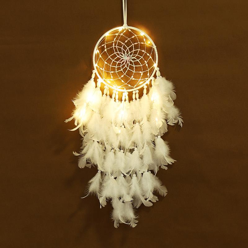 Hand-woven White Feather Dreamcatcher Wind Chimes Bedroom Hanging Ornaments Creative Birthday Festival Gifts Home Decor Crafts