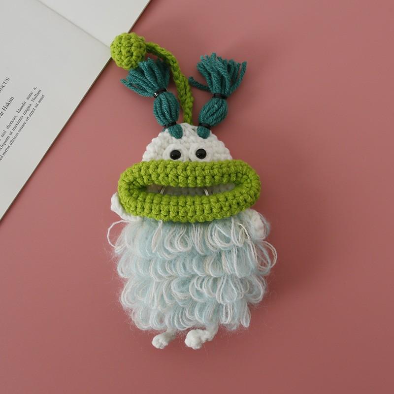 Funny Crochet Keychains Knitting Cute Sausage Mouth Doll Key Holder Knitted Storage Bag Keyrings For Car Keys Custom