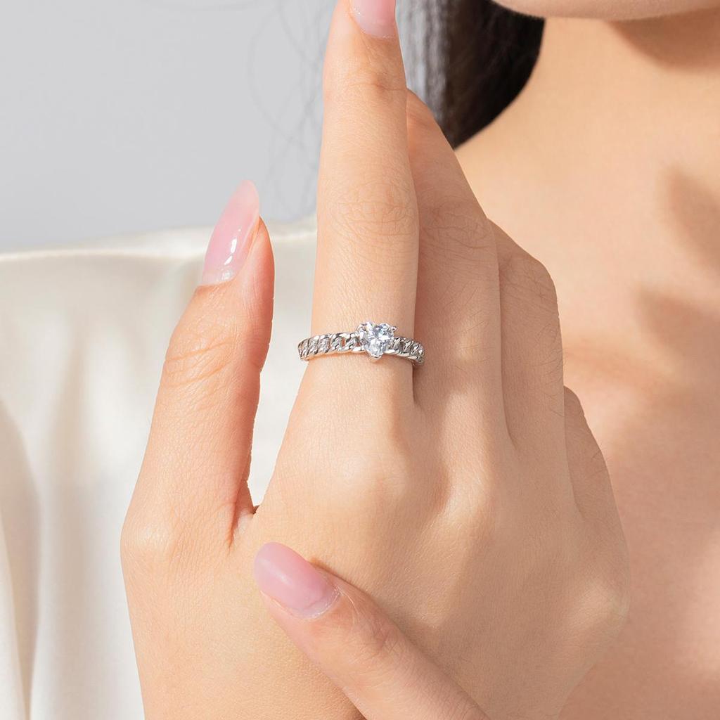 MODIAN Real 925 Sterling Silver Heart Engagement Open Size Ring Dazzling Cubic Zirconia Romantic Band For Women Wedding Jewelry