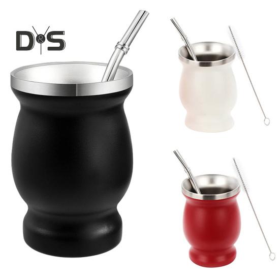 Yerba Mate Tassen-Set, doppelwandige Tasse aus Edelstahl in Kürbisform mit Bombilla-Teetassen-Reinigungsbürste, Antioxidantienreiches Energieschub-Tee-Set