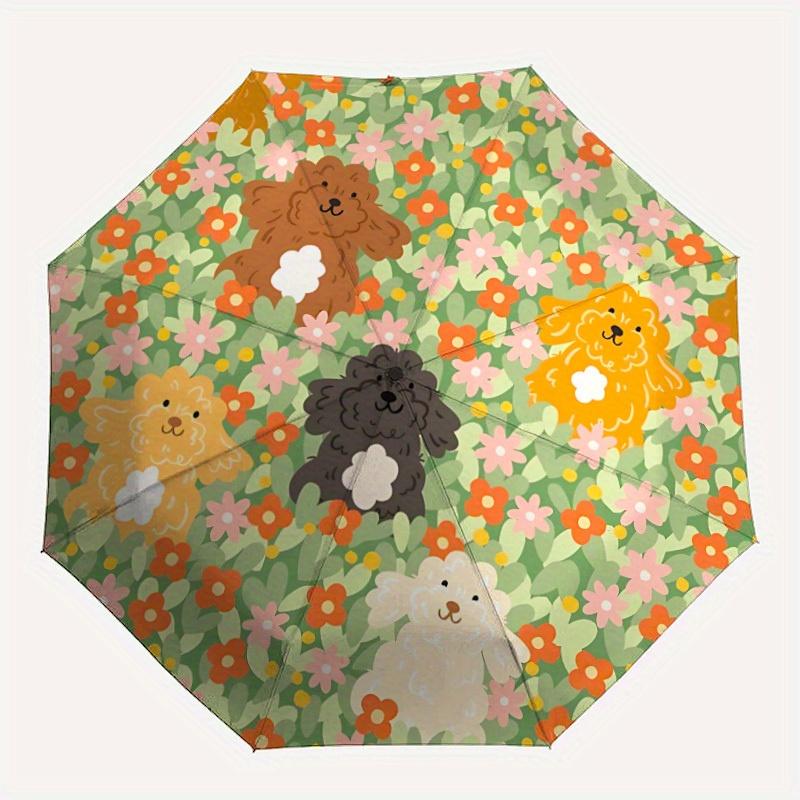 1pc Floral Poodles Automatic Umbrella 8-Bone Design Compact Gear for Outdoor Travel, Perfect Holiday Gift  y250827082
