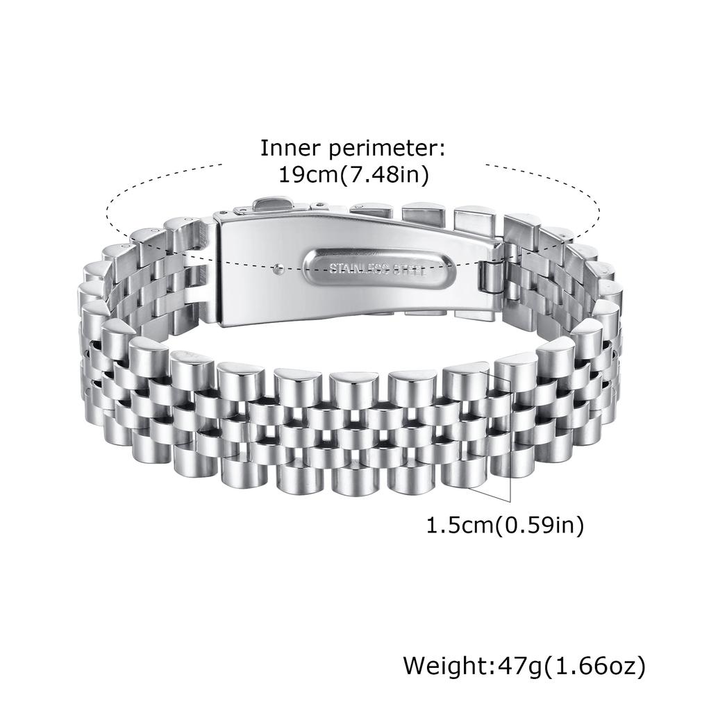 15MM Chunky Watch Band Bracelets for Men,19CM Magnetic Stainless Steel Links Wristband,Stylish Jewelry Gifts for Dad Husband Son