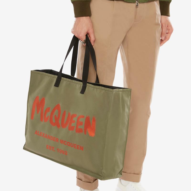 New Alexander McQueen Cotton One Shoulder Handbag Men's Army Green 6628651AABX2868
