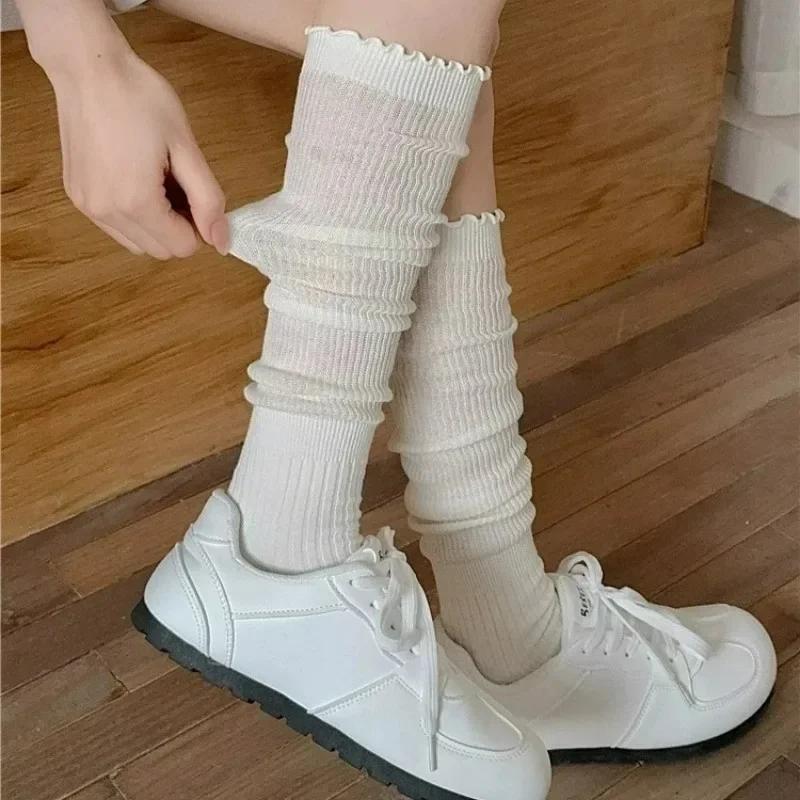 2026 New Women's Autumn and Winter Pure Cotton Long Socks Paired with Boots Design Sense Lace Calf Pile Socks