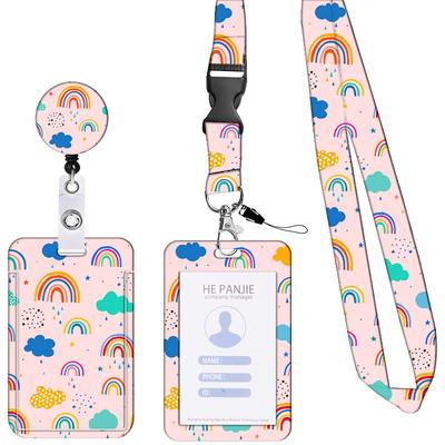 Leopard Print Retractable Badge Reel Holder with Card Holder Neck Strap Lanyard Stylish ID Name Worker Card Keychain for Women