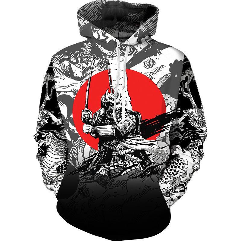 Trend Japanese Samurai Pattern Hoodies For Men Spring Autumn Long Sleeve Kids 3D Printed Pullover Loose Streetwear Harajuku Tops
