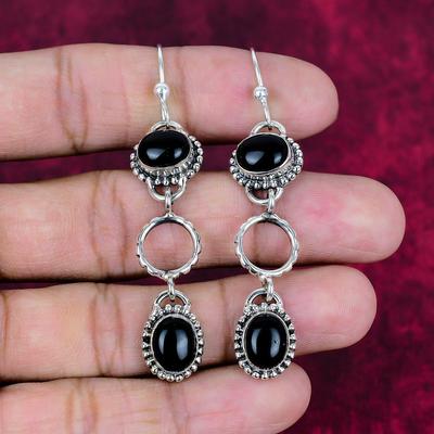 Boucles d'oreilles en argent sterling massif 925 avec onyx noir, bijoux en pierres précieuses faits à la main pour le Memorial Day