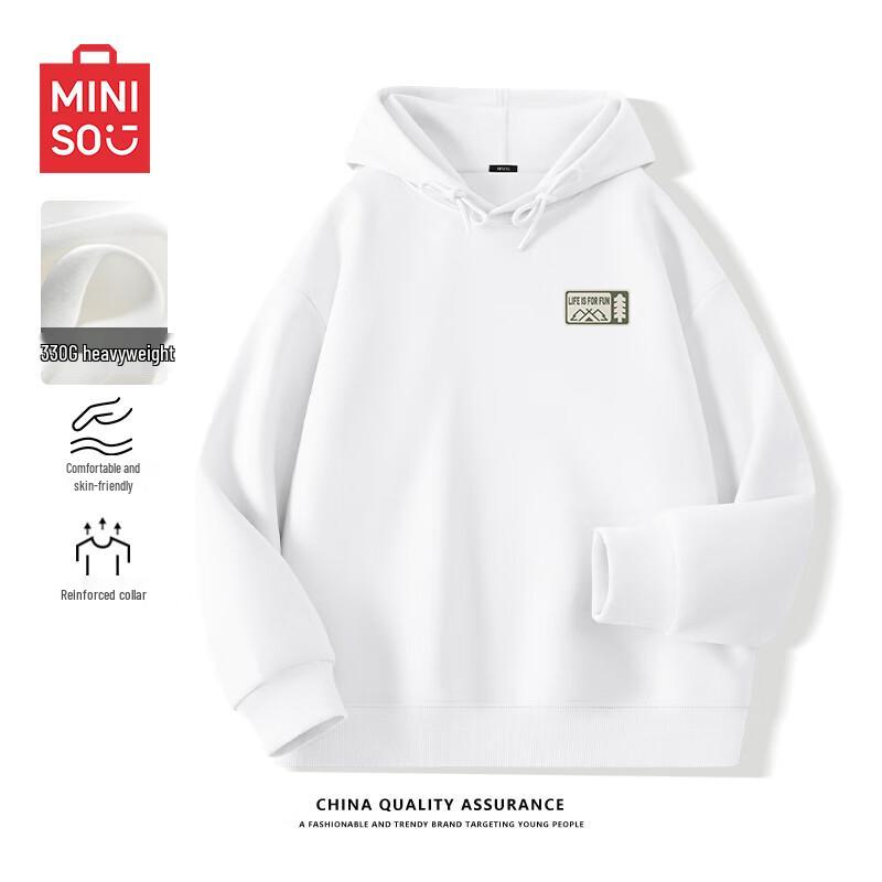 MINISO Men's Heavyweight Pullover Hoodie with Green Pine Chest Logo