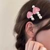 Hairpin Stable Non-Damaging Hair Clip with High-Gloss Imitation Pearls Pink Jelly Heart Design Princess Style Hair Accessory