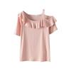 Plus size women clothing [Frill off-the-Shoulder T] Chubby Girl Design Sense Short sleeve T-shirt Summer All-Match Belly Covering Slimming Top