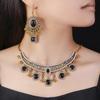 Retro Indian-Style Rhinestone Necklace & Earring Set with Tassel Clavicle Chain