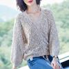 Dámská košile s výstřihem do V Krajka Pletený top Jarní a podzimní svetr svrchní oblečení Univerzální svetr