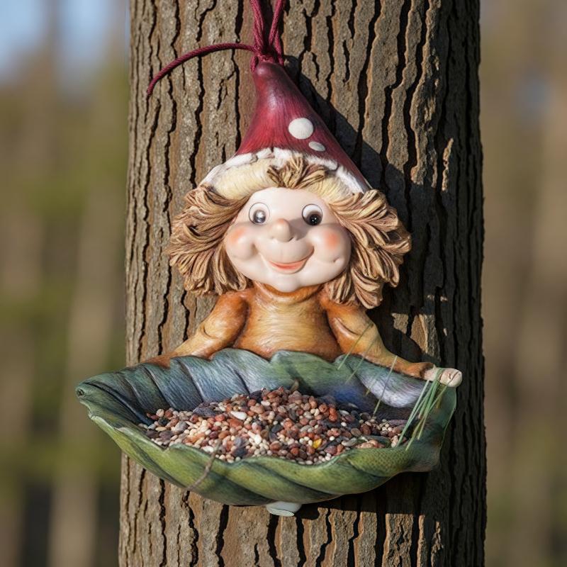 Fairy Bird Feeder House | Whimsical Garden Decor | Squirrel-Proof Leaf Platform for Outdoor