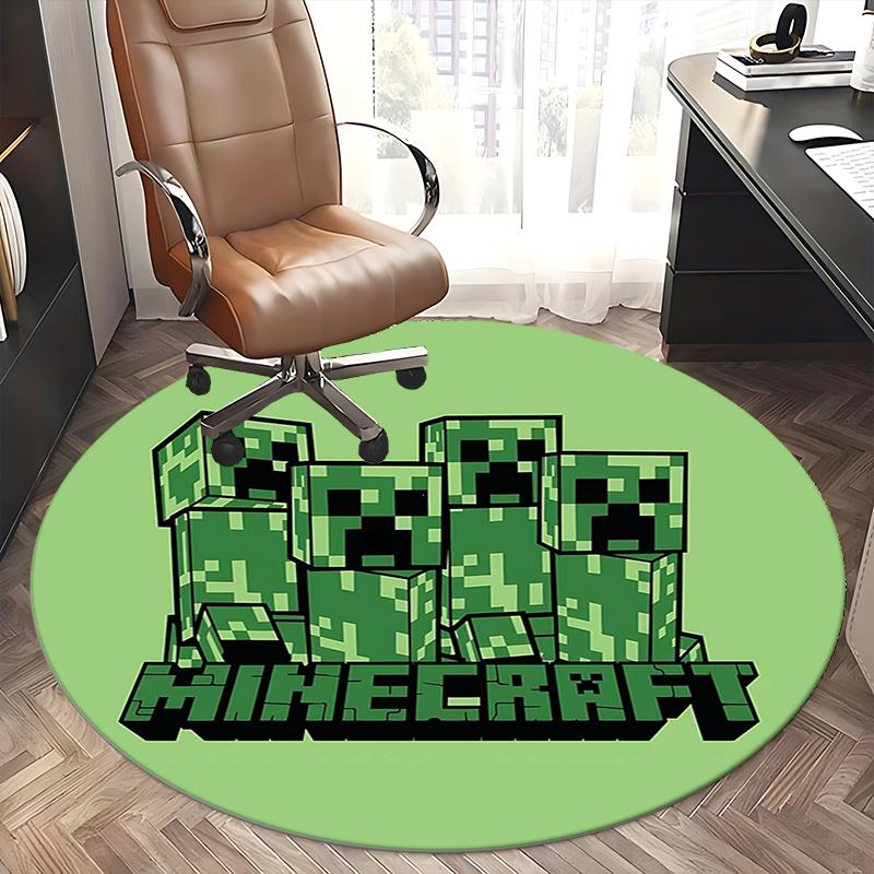 Minecraft Creeper Stolmatta Rund Matta-Kontorsmatta, Maskintvättbar, Halkfri, Lämplig för Vardagsrum, Sovrum