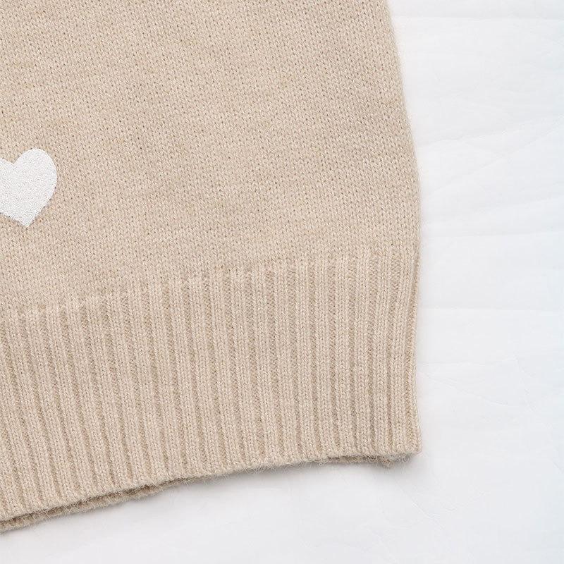 Women V Neck Heart Pattern Pullover Knit Sweater Autumn Casual