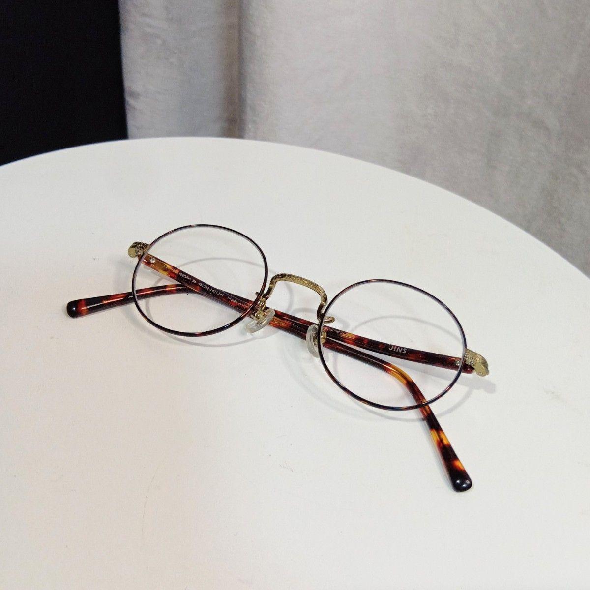 Used [JINS] UMF-22A-220 Tortoiseshell Pattern Round Glasses Brown x Gold Tortoiseshell Pattern Date Glasses Transparent Sunglasses Clear Sunglasses