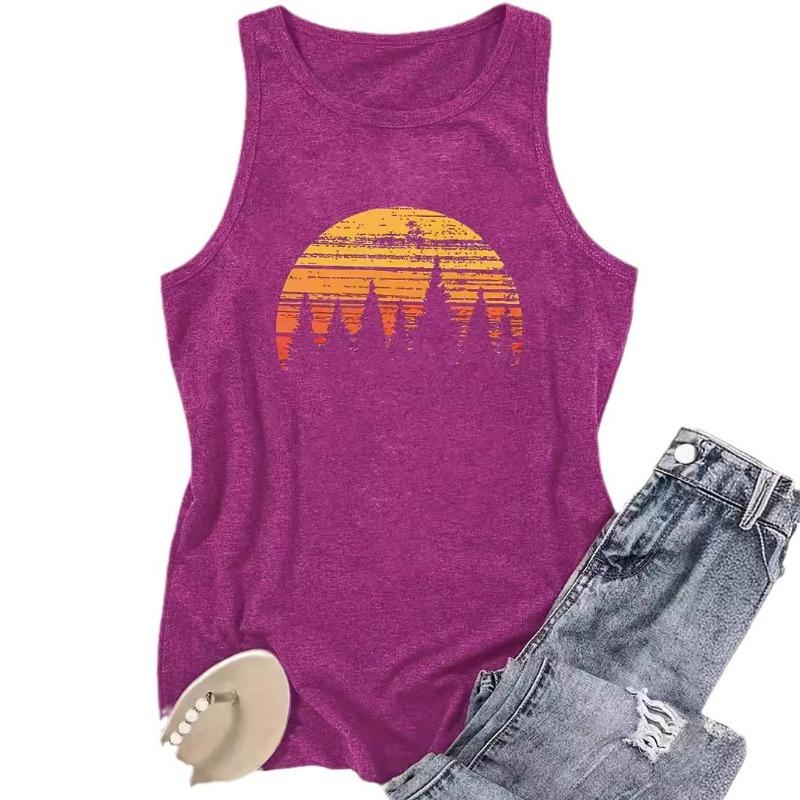 Sonnenaufgangslandschaft bedruckte Damen Rundhals-Pullover Frühling und Sommer lässiges ärmelloses Top