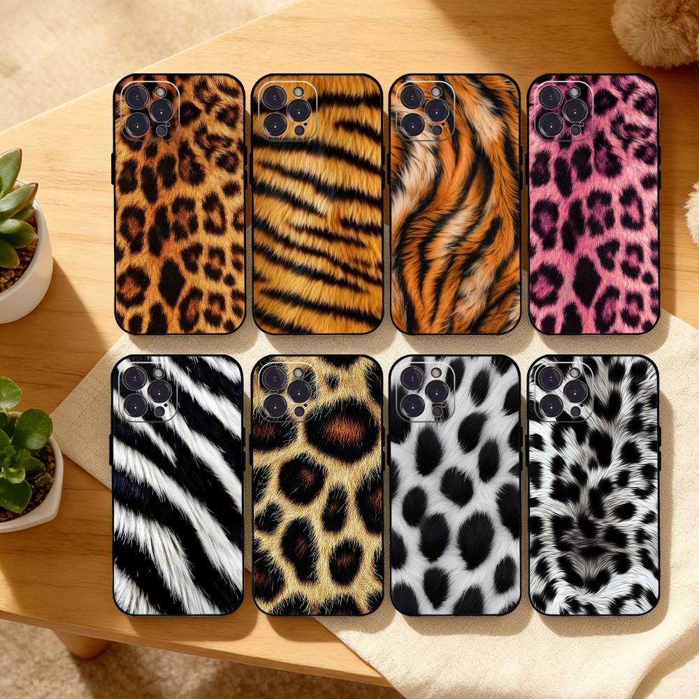 F-Fashion T-Tiger Leopard Print Phone Case For iPhone17,16,15,14,13,12,Plus,Pro Max, 5G Others Soft Black Cover