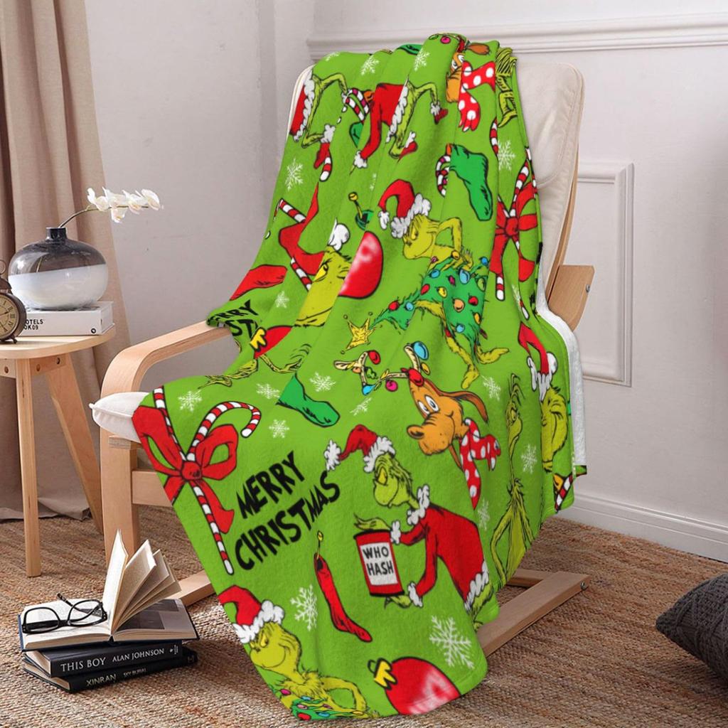 Christmas Decoration Cartoon Green Devil Christmas Atmosphere Blanket Soft Comfortable Flannel Warm Blanket Holiday Gift