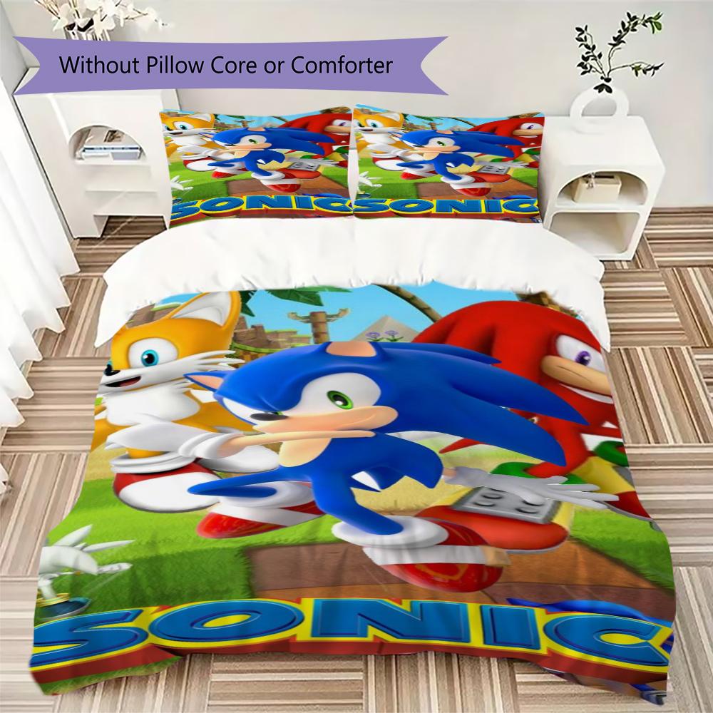 Sonic Blue Blur Threepiece Set 1 Duvet Cover 2 Pillowcase Without Core Without Core Christmas Birthday Gift Soft And Comfortable