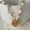 Small Fresh Pearl Stone-shaped Pearl Chain Body Queen Tag Necklace High-end Design Temperament