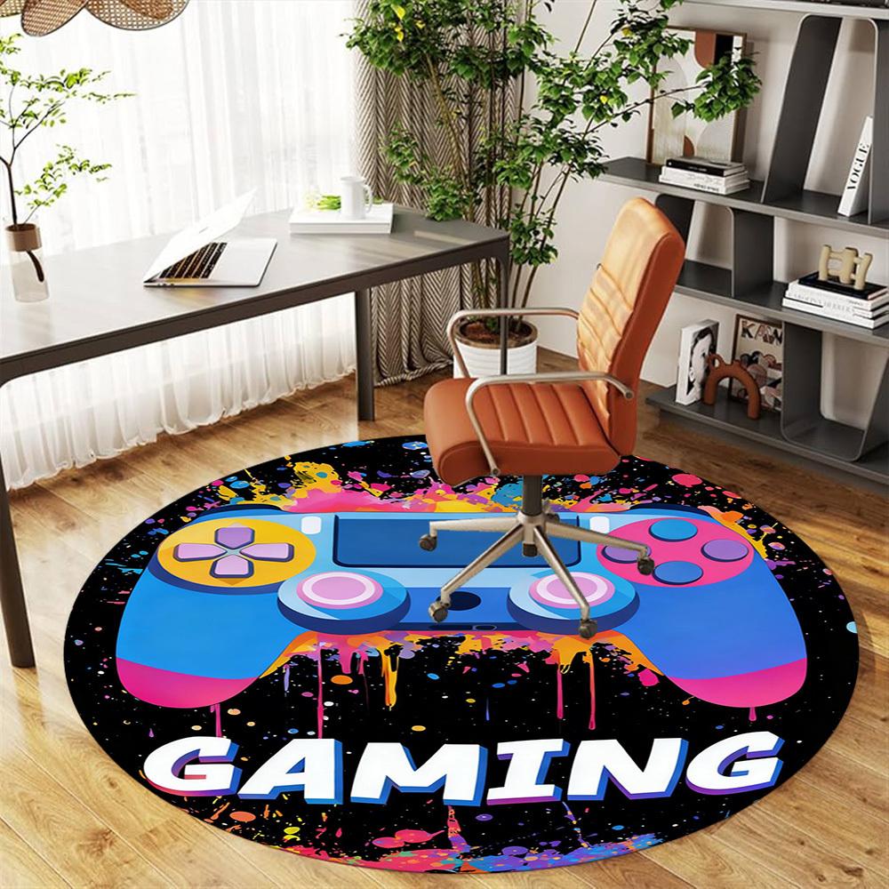 1PC Gaming Controller Round Chair mat Area Rug - Non-Slip, Floor Mat for Office, Bedroom, and Indoor Decor -Gift D1127198