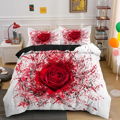 Súprava obliečok na paplón s ružami Červeno-biela súprava posteľnej bielizne s ružami pre milujúci pár Polyesterový poťah na paplón Darček na Valentína Veľkosť King