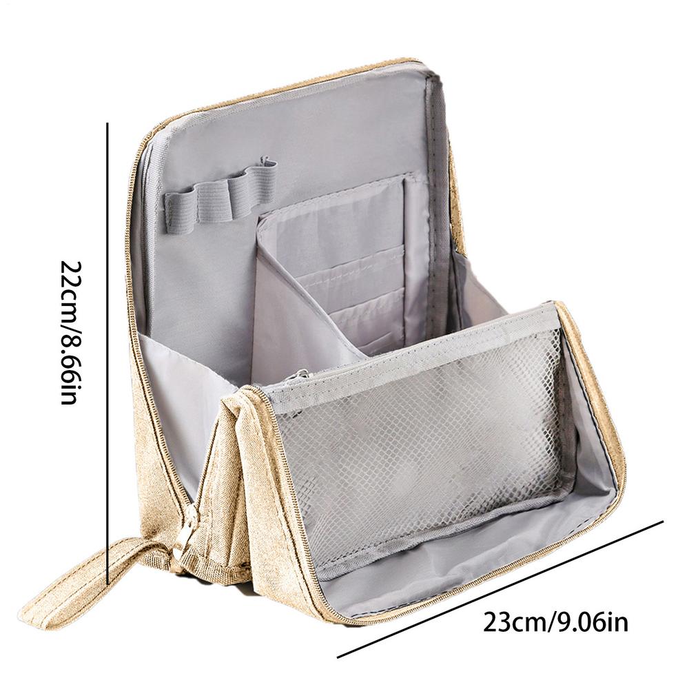 

Stand Up Makeup Bag Toiletry Bag Oxford Cloth Waterproof Case Storage Standing Organizer with Multiple Compartments бежевий