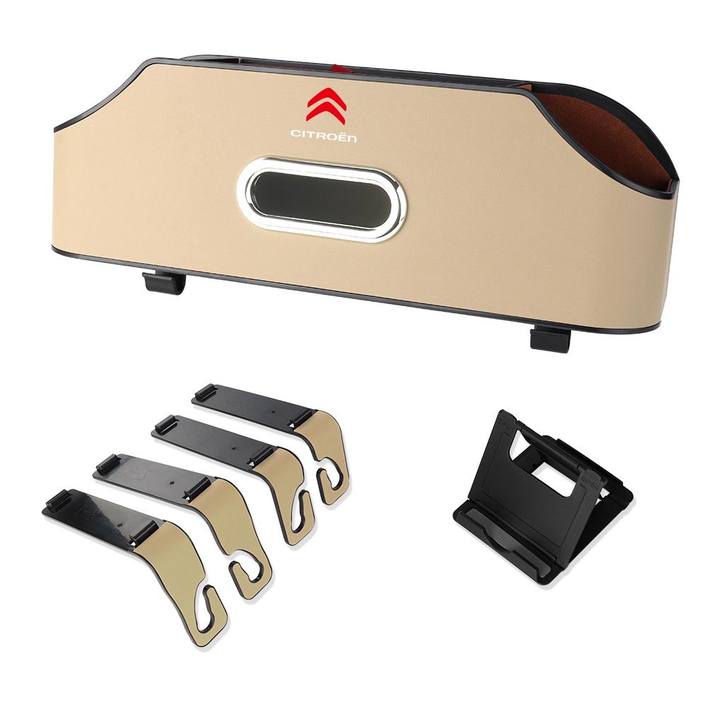 Multifunktionale Leder-Taschentuchbox Aufbewahrungsbox für die Rückseite des Autositzes Halter für Getränkebecher und Mobiltelefon für Citroen C1 C2 DS C4L VTS C-ELYSEE